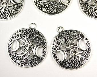 4 Pcs - 39mm Antique Silver Celtic Pendant - Triple Moon Goddess - Celtic - Pendants - Wiccan - Charms - Jewelry Supplies - Craft Supplies