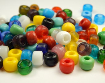 50 Pcs - 9x6mm Multicolor Transparent/Opaque Glass Mix India Crow Beads - Crow Rollers - Glass Pony Beads - Jewelry Supplies