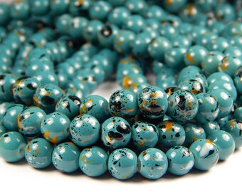 15 Inch Strand - 8mm Multi-color Cadet Blue Marble Round Glass Beads - Glass Beads - Jewelry Supplies - Craft Supplies