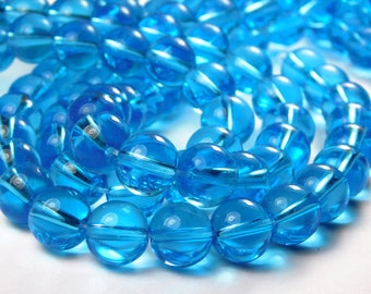 Transparent Smooth Round Glass Spacer Filler Beads Cobalt Royal Blue 10mm