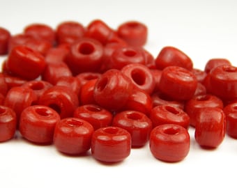 50 Pcs - 9x6mm Opaque Red Glass India Crow Beads - Crow Rollers - Dark Red Glass Pony Beads - Large Hole - Jewelry Supplies