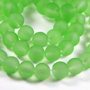 15 Inch Strand - 8mm Round Transparent Pale Green Frosted Glass Beads - Sea Glass Beads -  Green Frosted - Glass Beads - Jewelry Supplies