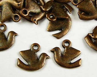 10 Pcs -  15x13x2mm Red Copper Bird Charms - Charms - Jewelry Supplies - Craft Supplies - Copper Birds - Bird Pendants - Copper Charms