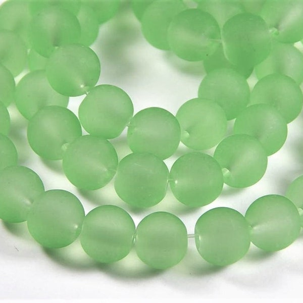 15 Inch Strand - 6mm Round Transparent Pale Green Frosted Glass Beads - Sea Glass Beads -  Green Frosted - Glass Beads - Jewelry Supplies