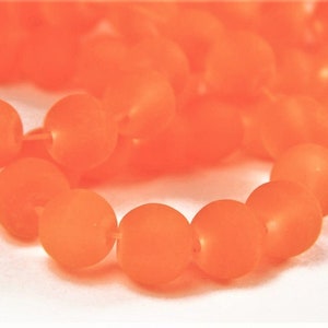 15 Inch Strand - 8mm Round Transparent Neon Orange Frosted Glass Beads - Sea Glass Beads - Glass Beads - Jewelry Supplies
