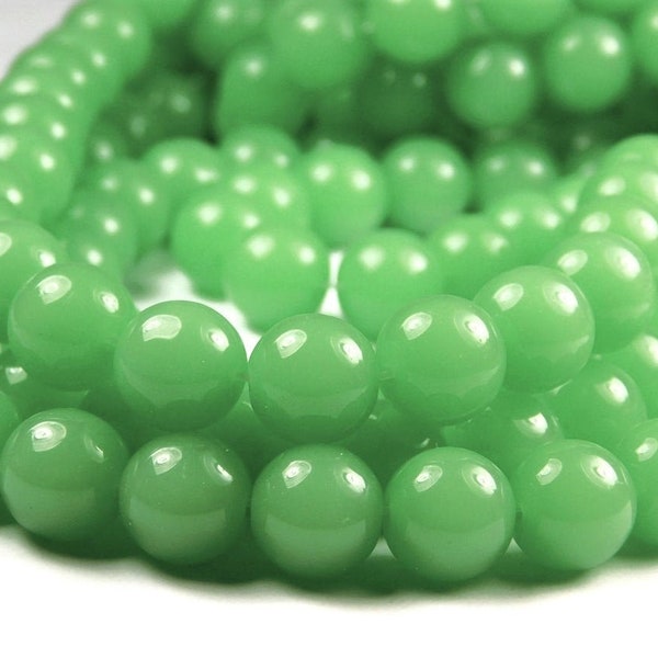 14 Inch Strand - 10mm Round Opaque Apple Green Glass Beads - Round Beads - Green Glass - Spacer Bead - Jewelry Supplies - Craft Supplies