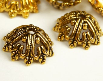 25 Pcs or 50 Pcs - 14x6mm Gold Tone Bead Caps - Antique Gold Bead Caps - Bead End Caps - Jewelry Supplies
