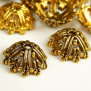 25 Pcs or 50 Pcs - 14x6mm Gold Tone Bead Caps - Antique Gold Bead Caps - Bead End Caps - Jewelry Supplies