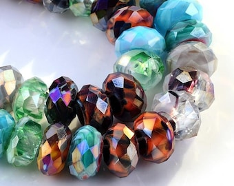 10 pièces - Perles européennes en verre à facettes 14 mm x 8 mm - Perles larges - Sans noyau - Rondelle - Coloré - Accessoires bijoux