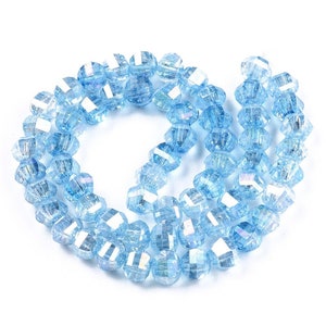 15 Inch Strand - 8x7mm AB Color Plated Sky Blue Glass Rondelle Beads - Plated Blue Glass Beads - Polygon Beads - Jewelry Supplies