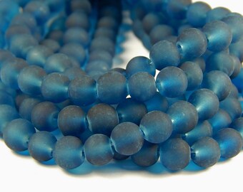 140 x 6mm Strand Deep Pink Frosted Glass Round Beads