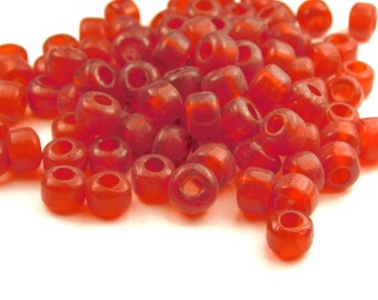50 Pcs - 9x6mm Transparent Red Glass India Crow Beads - Light Siam Red - Glass Pony Beads - Large Hole - Jewelry Supplies