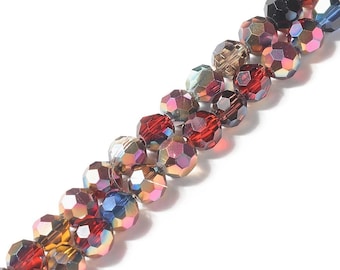 20 Inch strand 6mm Firebrick Red Multi-Color Plated Faceted Round Glass Beads  - Jewelry Making Supply