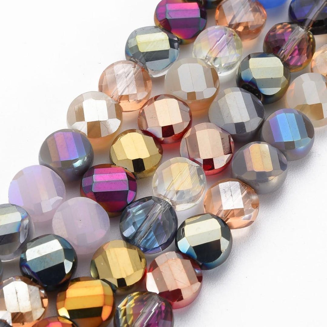 Multicolour Strands 21 Inch Strand - 8.5x5mm Multicolor Flat Round Electroplated Glass ...