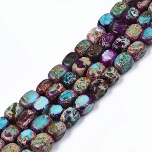 15.5 Inch Strand - 7.5x6mm Imperial Jasper Cube Beads - Aqua - Sea Green - Purple - Gemstone Beads - Jewelry Supplies
