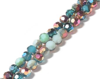 20 Inch strand 6mm Turquoise Multi-Color Plated Faceted Round Glass Beads  - Jewelry Making Supply