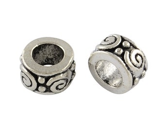10 Pcs - 8.5mm x 5.5mm Antique Silver Spacer Beads - Tube Beads - Column Beads - Large Hole - Metal Spacer Beads - Jewelry Supplies
