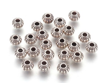 25 or 50 Pcs - 6x4.5mm Antique Tibetan Silver Spacer Beads - Rondelle - Metal Spacers - Silver Spacers - Spacer Beads - Jewelry Supplies