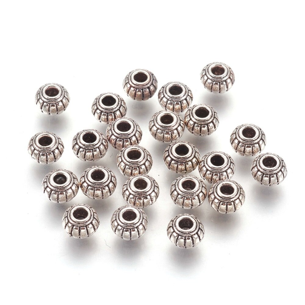 25 or 50 Pcs - 6x4.5mm Antique Tibetan Silver Spacer Beads - Rondelle - Metal Spacers - Silver Spacers - Spacer Beads - Jewelry Supplies