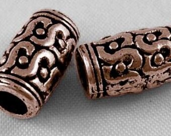 10 Pcs - 12x7mm Red Copper Column Spacer Beads - Spiral Pattern Tube - Jewelry Making Supply