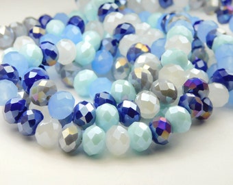 20 Inch Strand - 10mm x 8mm Ice Blue Mix Glass Rondelle Beads - Glass Beads - Glass Rondelles - Medium Blue Abacus Beads - Jewelry Supplies