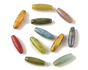 40 Pieces Baking Painted Glass Picasso Rice Bead Mix - 11.5x4mm - Jewelry Making Supply