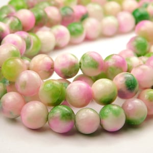8mm Pink Green Mix Jade Round Bead - Pink - Green - 15 Inch Strand - Gemstone Beads - Jewelry Supplies - Craft Supplies