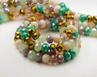 16 Inch Strand - 8x6mm Electroplated Faceted Glass Rondelle Beads - Blanched Almond - Rondelle Glass Beads - Jewelry Supplies