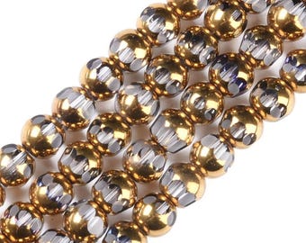 11.5 Inch Strand - 8mm Round Half Gold Plated Transparent Gainsboro Glass Beads - Pastel Grey - Jewelry Making Supply
