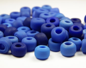 Large 3mm Hole Size UM57 9x6mm Multi Shade Opaque Blue Mix Glass Crow Beads 40 Grams