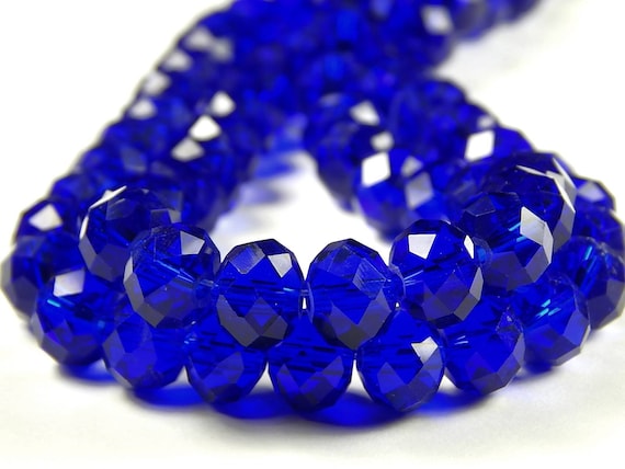 21 Inch Strand 10mm X 8mm Cobalt Blue Glass Rondelle Beads