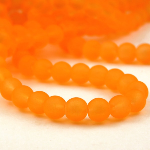 15 Inch Strand - 6mm Round Transparent Neon Orange Frosted Glass Beads - Orange Sea Glass Beads - Glass Beads - Jewelry Supplies