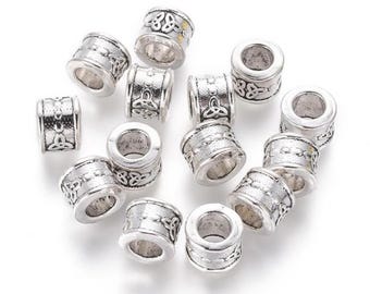 10 Pcs - 10x8mm Antique Silver Tibetan Style European Beads -  Trinity Knot/Triquetra - Large Hole Tubes - Jewelry Making Supply
