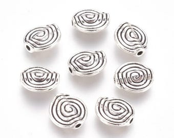 10 or 25 Pcs - 11.5x4mm Antique Silver Spacer Beads - Spiral - Flat Round - Metal Spacer Beads - Jewelry Supplies - Craft Supplies