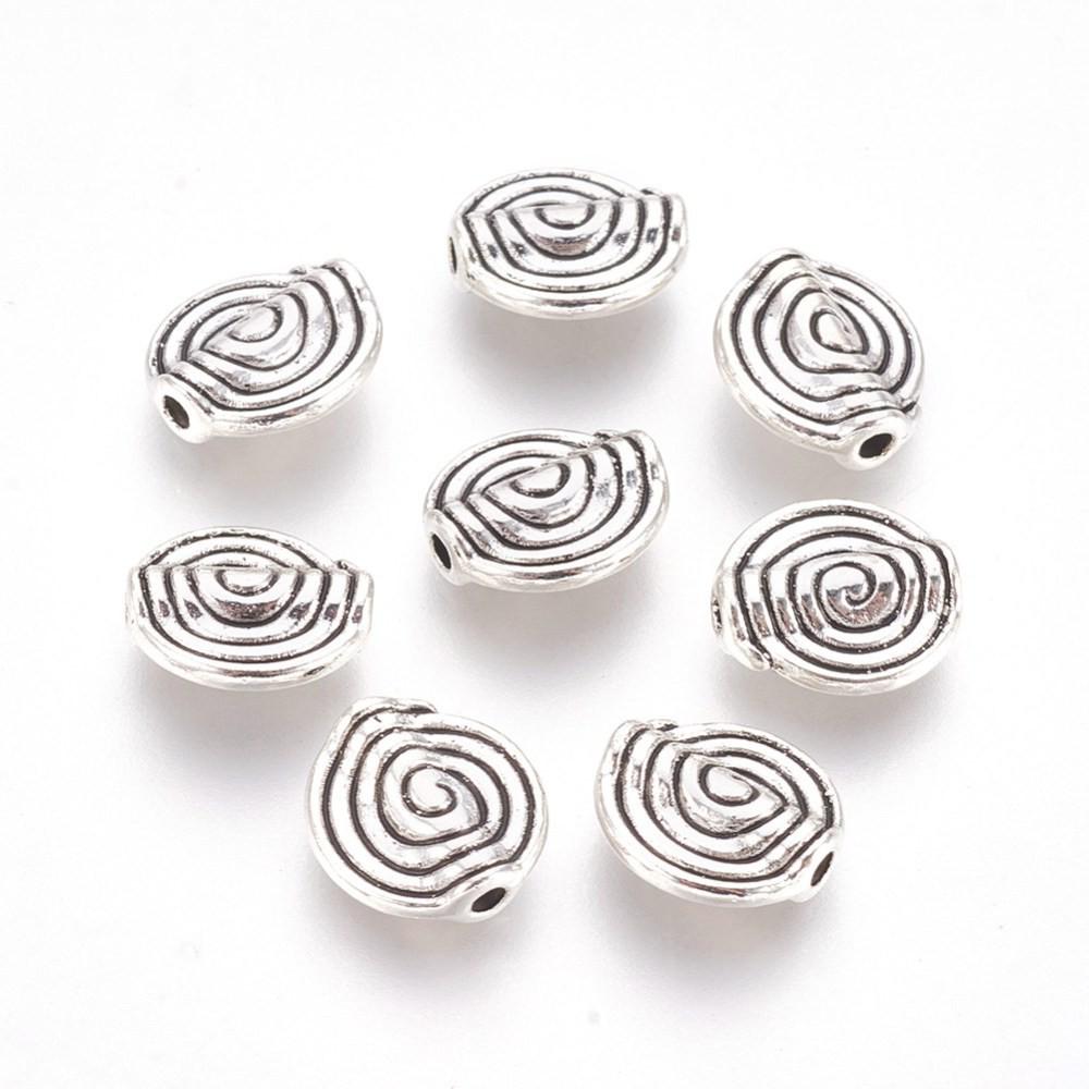 10 or 25 Pcs - 11.5x4mm Antique Silver Spacer Beads - Spiral - Flat Round - Metal Spacer Beads - Jewelry Supplies - Craft Supplies