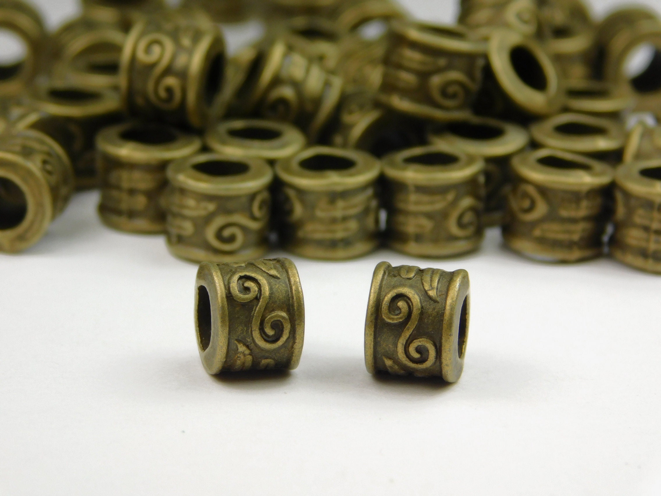 10 Pcs - 8.5x7mm Antique Bronze Column Spacer Beads - Bronze Beads - Swirl Pattern Beads - Metal Spacer Beads - Jewelry Supplies
