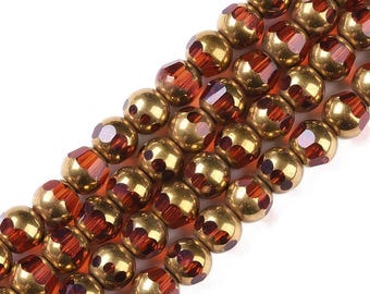 11.5 Inch Strand - 8mm Round Half Gold Plated Transparent Red Glass Beads - Jewelry Making Supply