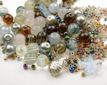 45 Grams - All Mixed Up Glass Beads - Steel Blue Ocean Mix - Assorted Shapes - Sizes - Glass Beads - Glass Mix - Jewelry Supplies