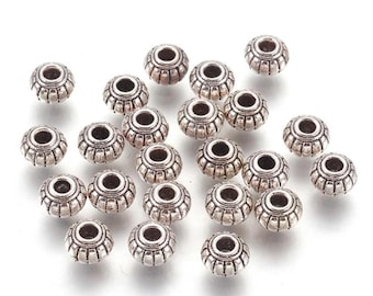 25 or 50 Pcs - 6x4.5mm Antique Tibetan Silver Spacer Beads - Bicone - Metal Spacers - Silver Spacers - Spacer Beads - Jewelry Supplies
