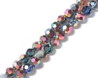 20 Inch strand 6mm Royal Blue Multi-Color Plated Faceted Round Glass Beads  - Jewelry Making Supply