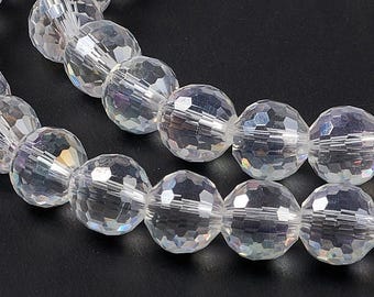 20 Inch Strand - 8mm Transparent AB Plated Round Clear Glass Beads - Faceted  - Jewelry Making Supply