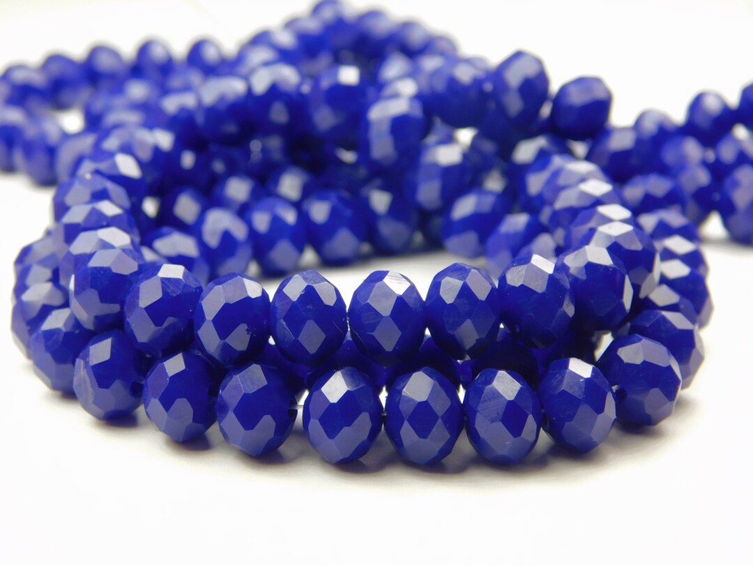 16 Inch Strand - 8x6mm Opaque Cobalt Blue Glass Rondelle Beads - Glass ...