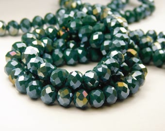 15 Inch Strand - 8x6mm Electroplated Glass Rondelle Beads - Sea Green AB - Glass Beads - Abacus Beads - Rondelle - Jewelry Supplies