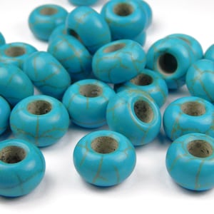 10x Large Hole Spacer Bead - Howlite Turquoise - No Core - 5mm Hole - Blue Howlite -  Large Hole Spacer - Leather Supplies