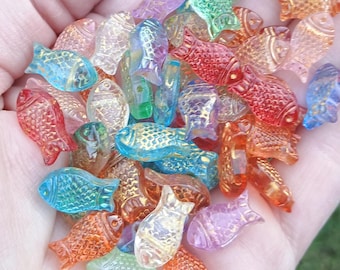25 Pieces - 15.5x8x5mm Baking Paint and Golden Metal Enlaced Glass Fish Beads - Jewelry Making Supply
