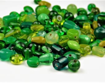 48 Grams - All Mixed Up India Small Glass Beads - Green Mix - Assorted Shapes - Sizes - Sea Green - Emerald Mix Beads - Jewelry Supplies