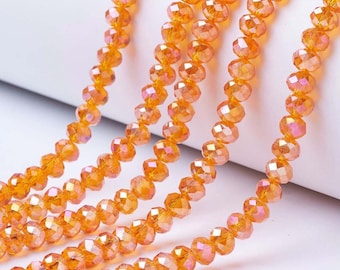 16 Inch Strand - 6x5mm Luster Plated Faceted Glass Rondelle Beads - Luster Plated Orange - Glass Beads - Rondelles - Jewelry Supplies