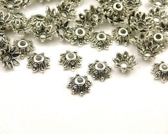 25 or 50 Pcs - 9x4mm Tibetan Silver Bead Caps - Silver Bead Caps - Antique Silver Bead Cap - Bead End Caps - Jewelry Supplies