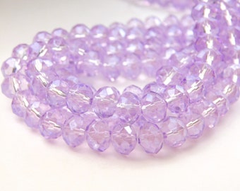 17 Inch Strand - 8mm x 6mm Pearl Luster Plated Lilac AB Glass Rondelle Beads - Glass Rondelles - Purple Abacus Beads - Jewelry Supplies