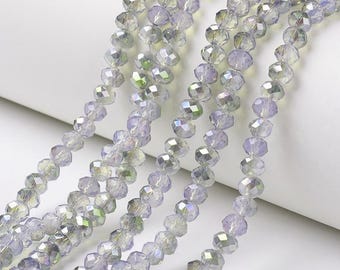 15.5 In Strand - 6x5mm Light Steel Blue Faceted Imitation Jade Glass Rondelles - Half Green Plated Pearl Luster - Jewelry Making Supply